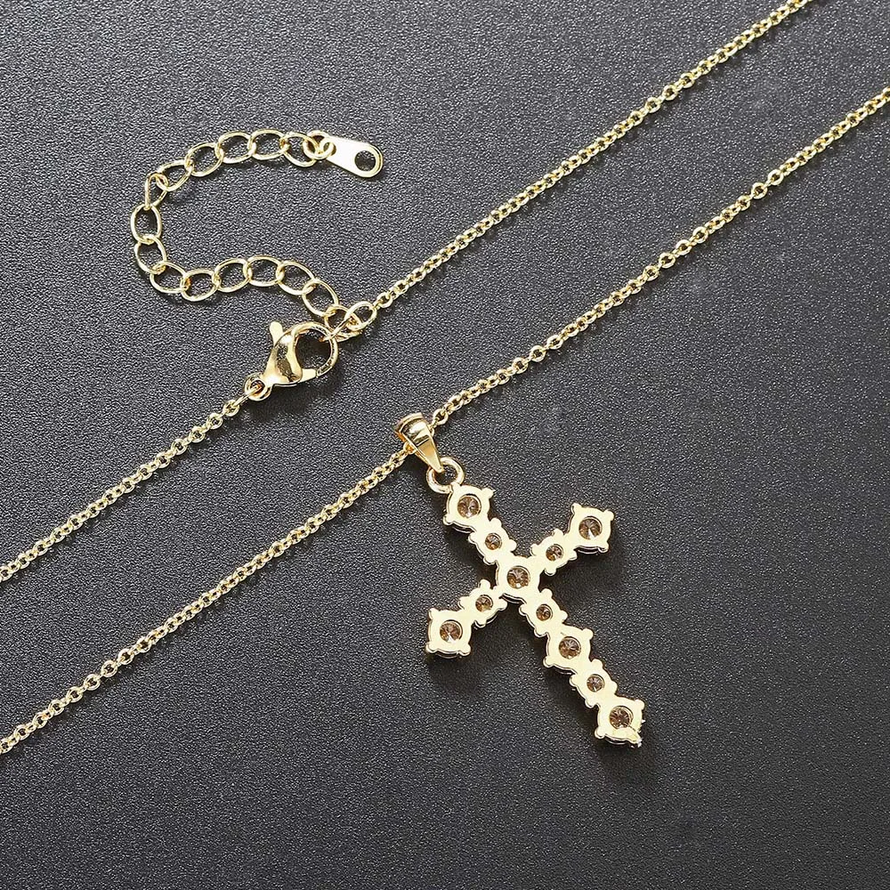 ZHOUYANG Cross Necklace For Women Hip Pop Iced Out Pendant Zircon Gold Color Neck Chain Steampunk Accessories Men Jewelry OHP079