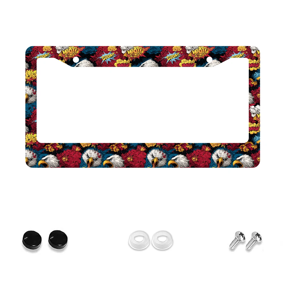 

1 шт. Рамка номерного знака с цветным орлом и взрывным узором, 2 отверстия, алюминиевый материал, 6x12 дюймов, с набором винтов, Retro Nove