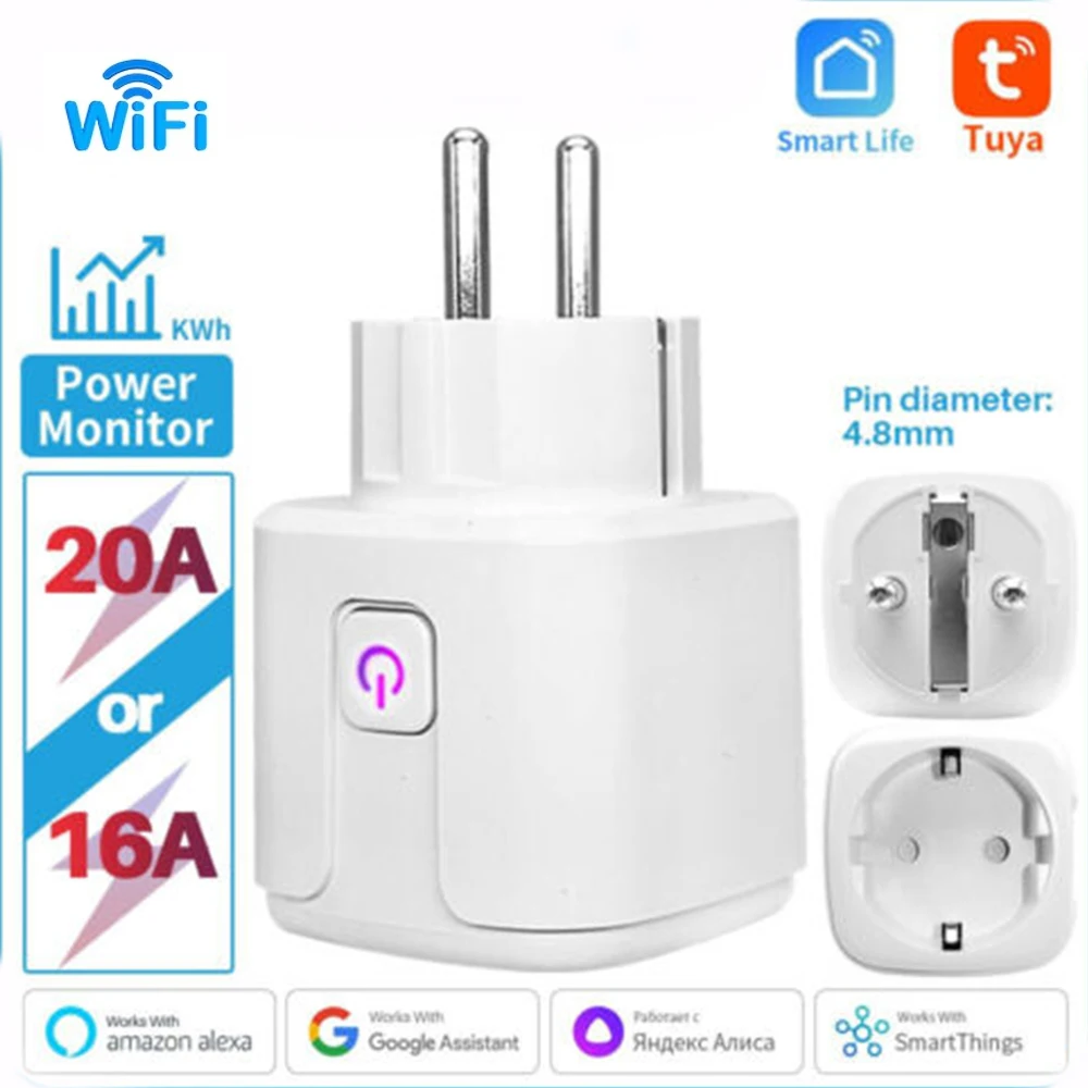 16A/20A EU Tuya WiFi Smart Plug Socket with Power Monitoring Timer APP Remote Voice Control for Alexa Google Smart Life Home