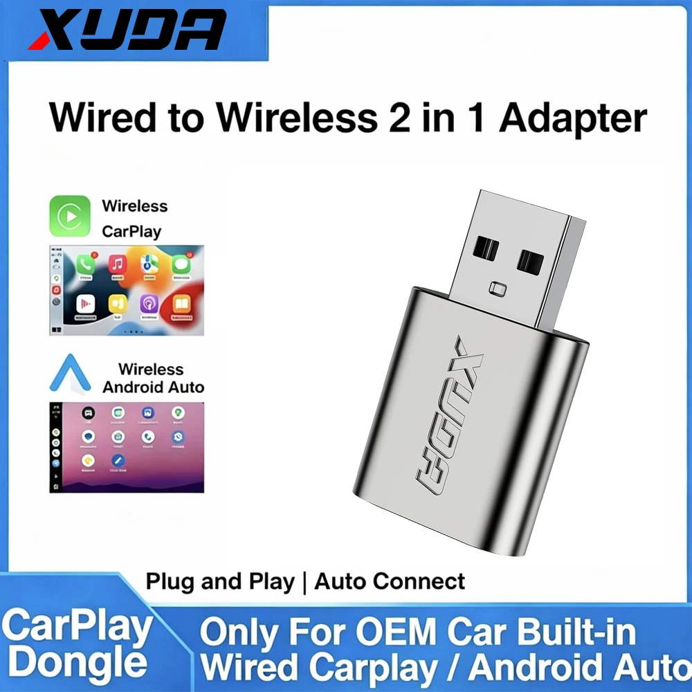 2026 Kabelloser CarPlay Adapter 2-in-1 Kabelgebunden zu Kabellos Dongle für Apple & Android Auto Plug-and-Play Universelles Auto-Zubehör