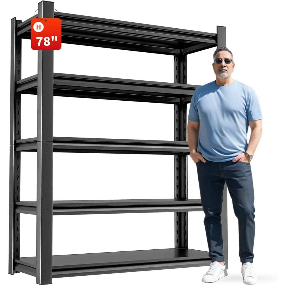 Garage Shelving Unit - 5-Tier Adjustable Metal Storage Shelf - Heavy Duty Industrial Rack for Garage, Basement