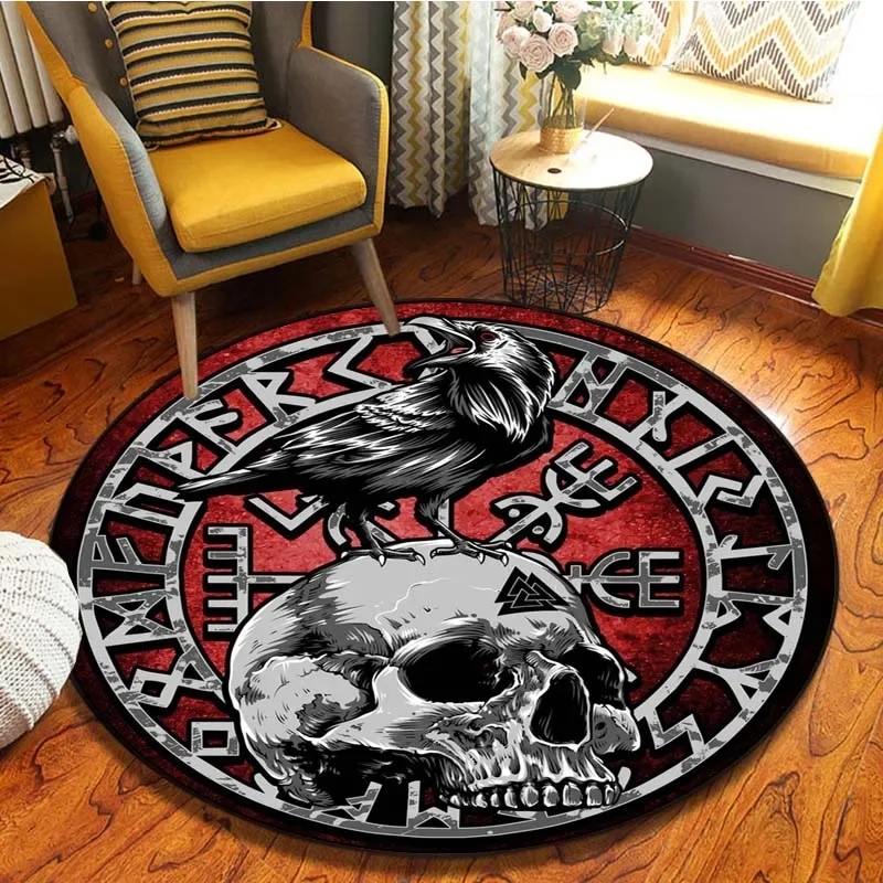 The Vikings Pattern Area Rug Round Floor Mat Living Room Carpet Bathroom Kitchen Rug Doormat Comfortable Carpet Machine Washable