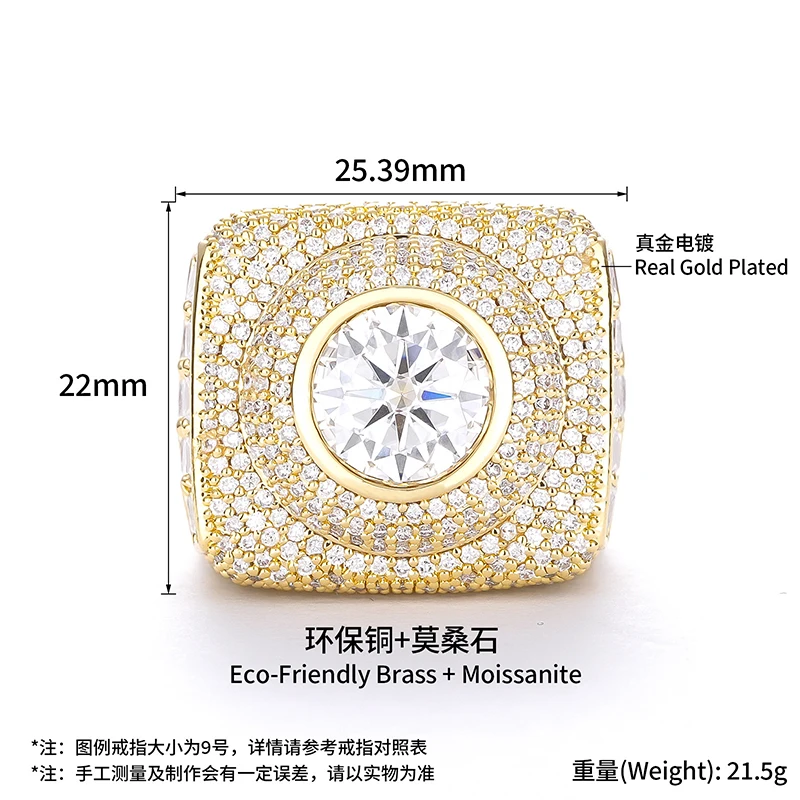 Hip Hop 5A+ Cubic Zirconia Paved Bling Iced Out Geometric Square CZ Rings Man Sign Ring for Men Rapper Jewelry