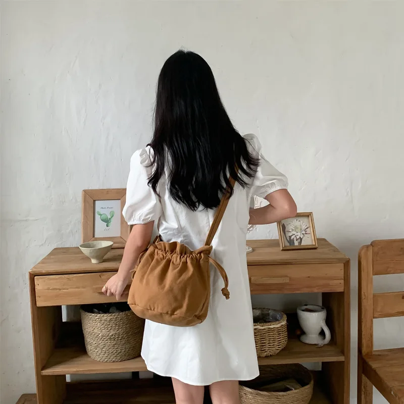 

Korean Style Drawstring Mini Bucket Bag - Harajuku Casual Crossbody Cute & Simple Water Purse for Girls