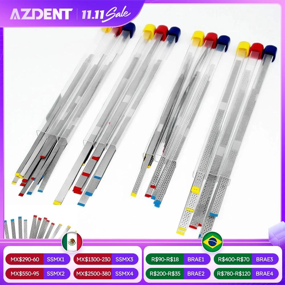AZDENT 1 Box=5pc Dental Diamond Polishing Strip with/without Hole Sanding Surface Single/Double Sides Polishing Teeth Whitening