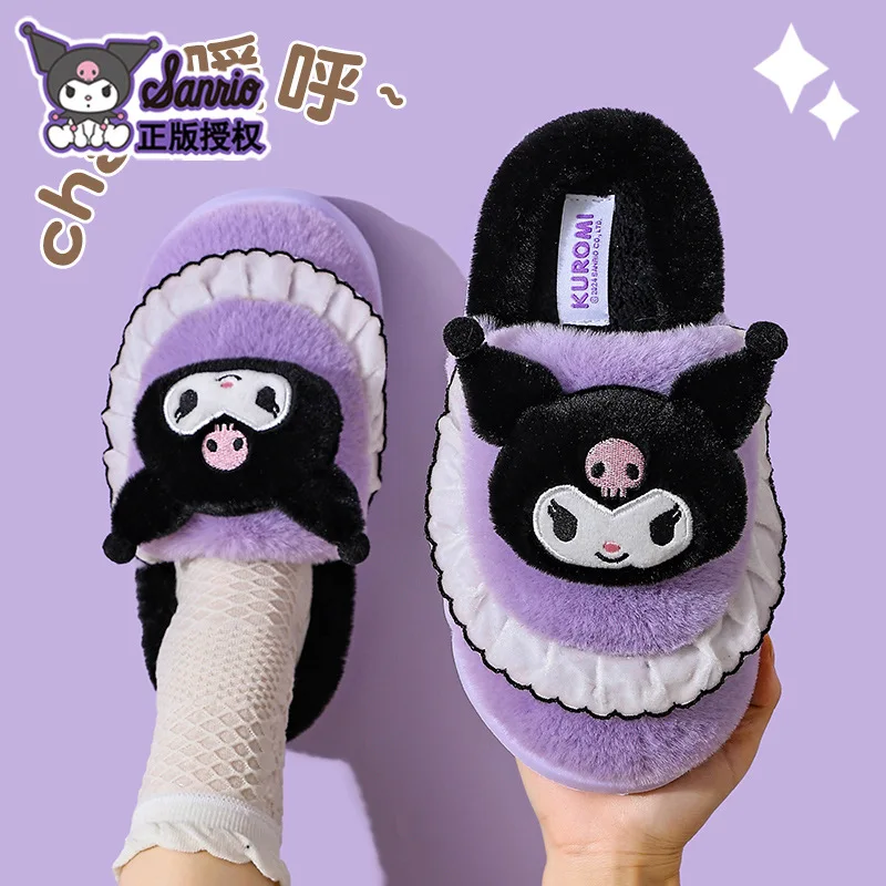 

Sanrio Hello Kitty Plush Cotton Shoes Winter Spring Anime Kuromi Cinnamoroll Couple Warm Home Kawaii Cartoon Fluffy Slipper Gift