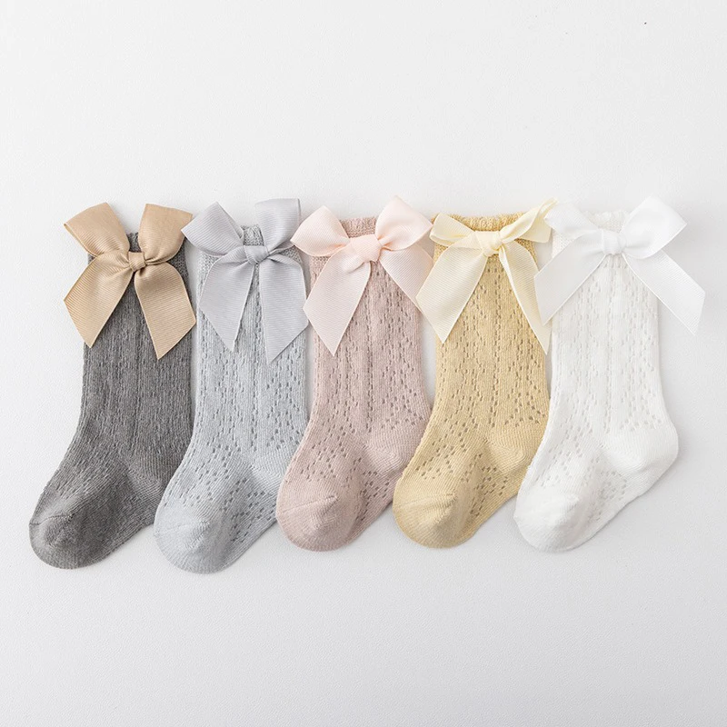 

Children's Breathable Mesh Socks Solid Color Cute Bow Princess Stockings Toddler Newborn Baby Girl Casual Stocking For 0-3Y