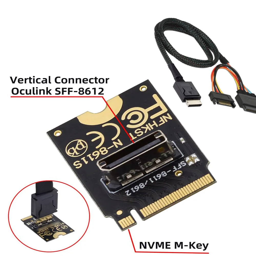 

Вертикальный хост-адаптер JoniSerl 2230 PCI-E4.0 M.2 M-Key к Oculink SFF-8612 SFF-8611 для NVME U.2 SSD eGPU