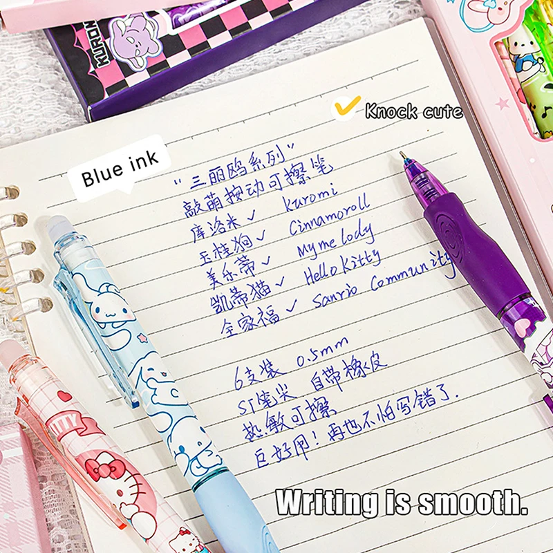 6 Stück kawaii Cartoon Anime Sanrio Kuromi blau Gel Stift Student einfach zu löschen Überdruck Stift Geschenk Kugelschreiber Stift Bürobedarf