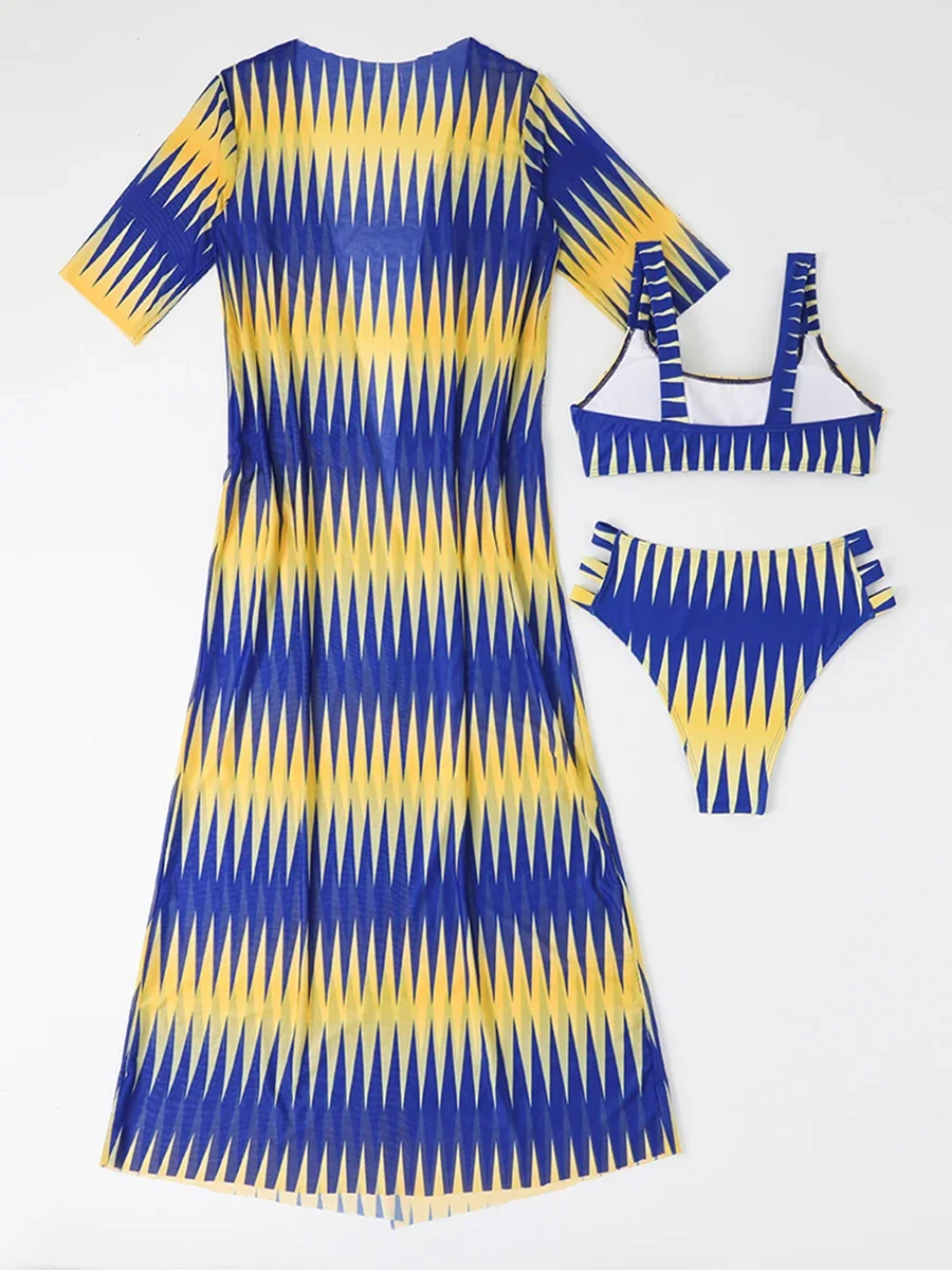 3-częściowe seksowne bikini z nadrukiem 2025 Strój kąpielowy damski z wysoką talią i stroje kąpielowe kimono Strój kąpielowy damski Strój kąpielowy damski Letnie stroje plażowe