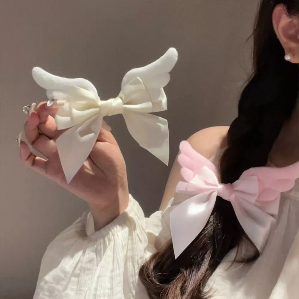 Fashion Y2K Angel Wing Hair Clip Creative Bowknot Satin Bow Hairpin Punk Alloy Children Side Clip Summer