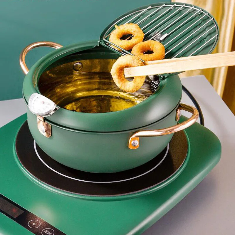 

Deep Frying Pot with Thermometer, Tempura Fryer Pan, Temperature Control, Fried Japanese Style, Cooking Tools, Kitchen Utensil