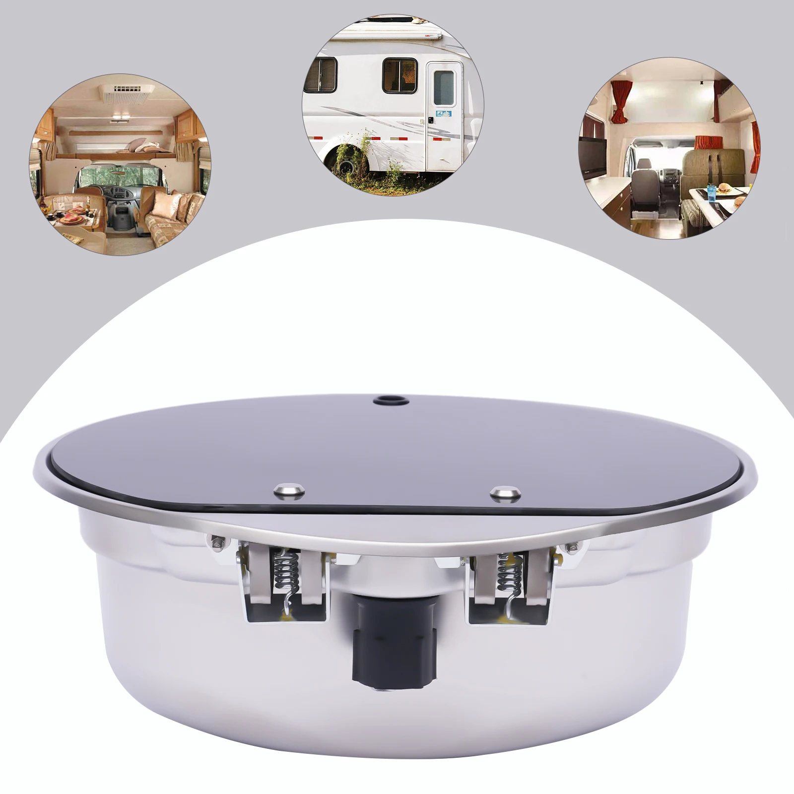 304 الفولاذ المقاوم للصدأ جولة RV بالوعة حجم صغير غطاء من الزجاج المقسى تركيبات نحاسية لترقية المطبخ فان التخييم