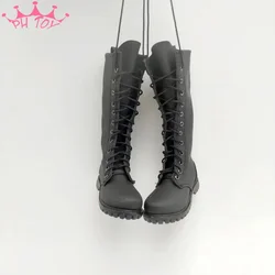 Matte Leather Long Boots Model 1/6 Scale Male Solider Solid Lace-up Shoes for 12in Detachable Feet Action Figures Doll