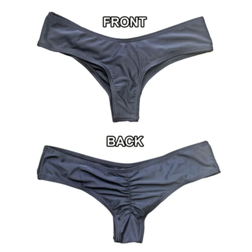 Braguitas de Bikini para mujer, fruncida Sexy ropa de baño, parte inferior de Bikini de Color sólido, bañador de Tanga, ropa de playa para mujer