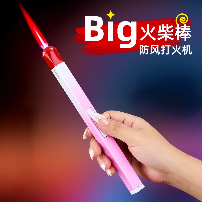 Red Flame Matchstick Windproof Straight-through Inflatable Lighter Long Handle Kitchen Candle Aromatherapy Portable Igniter