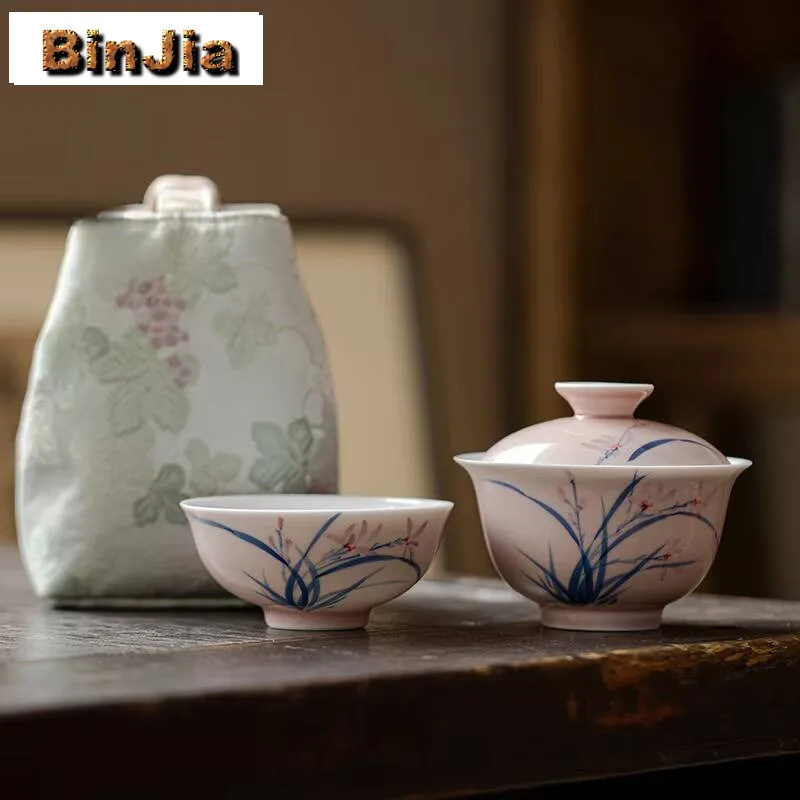 

Портативный дорожный чайный сервиз с орхидеей, ручная роспись, Zen 1, горшок на 3 чашки, органайзер для пикника на открытом воздухе, сумка для хранения предметов, подарочные принадлежности