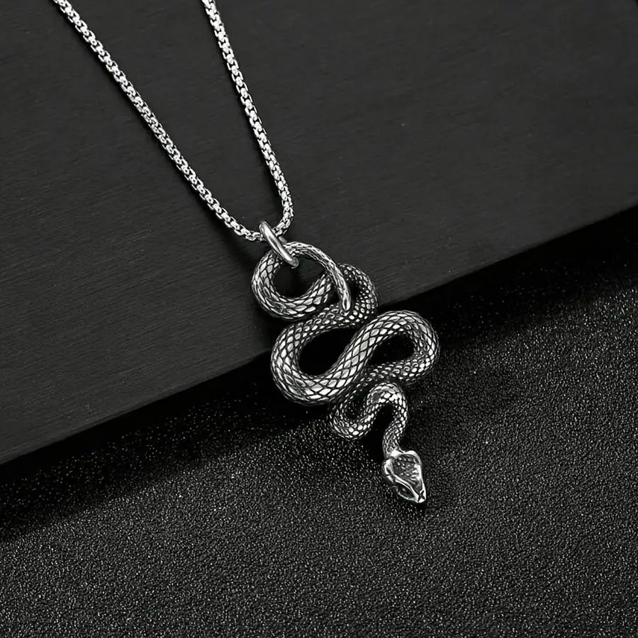 1/5/10/20/50/100pcs Punk Snake Pendant Necklace Antique Silvery-Colored Jewelry Suitable for Men'S Daily Wear And Boyfriend Gift