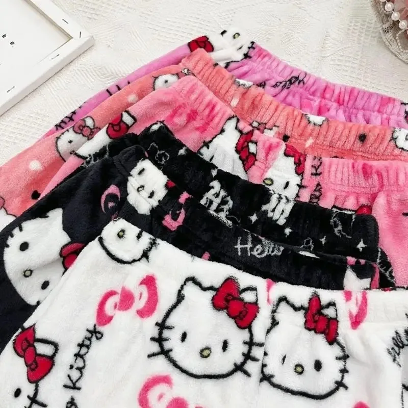 2024 New Sanrio Hello Kitty Summer Athletic Shorts Pants Kawaii Y2K Flannel Ladies Winter Pajama Pants Girl Gift Women Home Pant