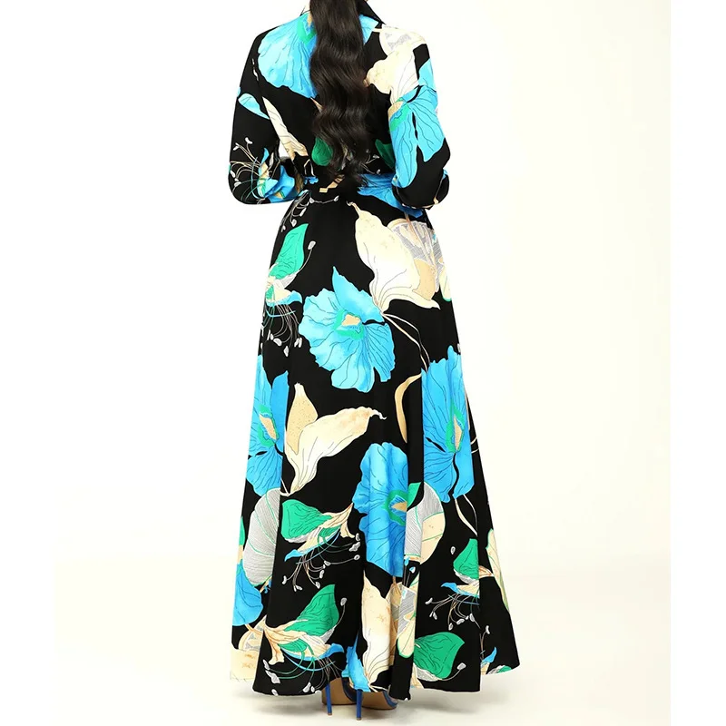 ZL2145 2023 Spring New Women's Fashion Print Multi Color Flower Belt Long Dress