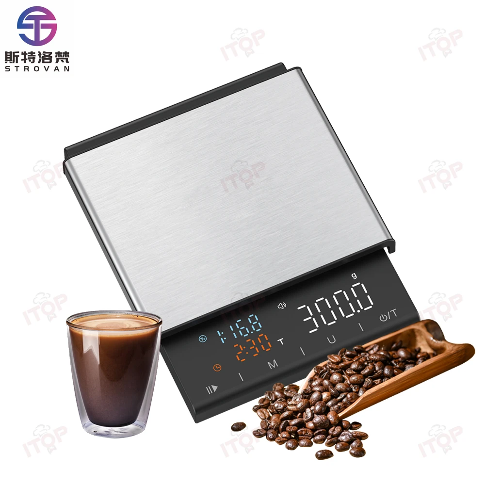 STLF JW 3 كجم/0.1 جرام مقياس المطبخ الإلكتروني بالتنقيط الرقمي عالي الدقة مقياس وزن القهوة الذكي القابل لإعادة الشحن مع مؤقت
