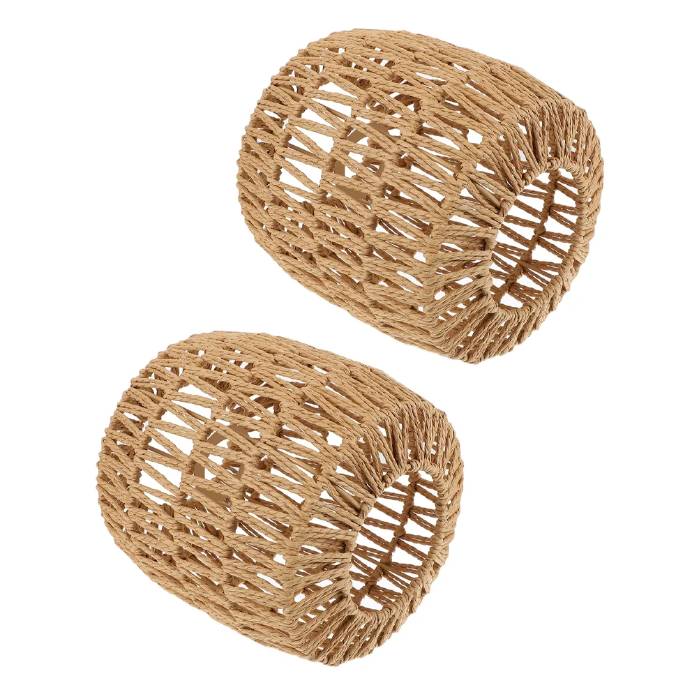 2 Pcs Lampshade Braided Pendant Light Woven Rope Decor Iron Artificial Rattan for Ceiling Simulated