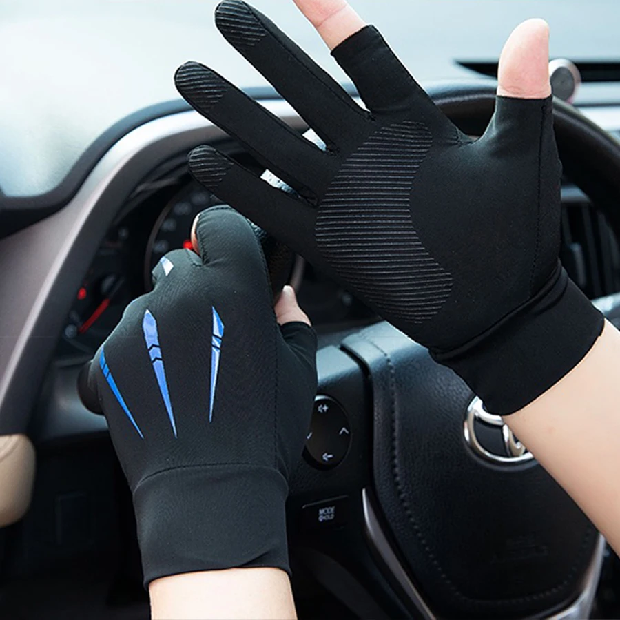Fahrradhandschuhe für Herren, sommerliches dünnes Design, Sonnenschutz, rutschfest, Fahren, Angeln, Touchscreen, zweifache lange Handschuhe für