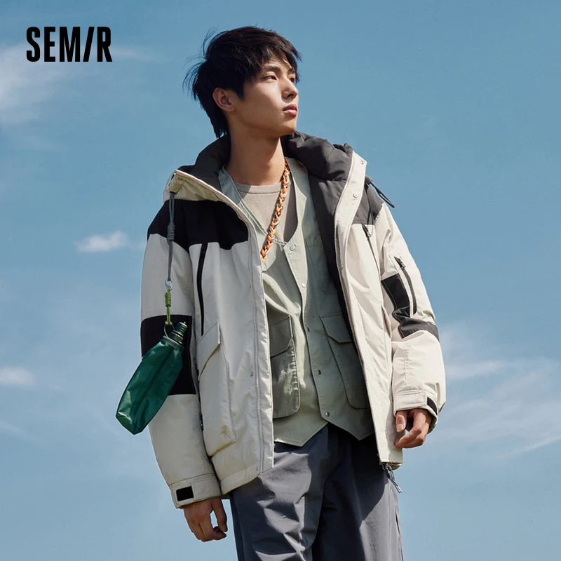 Semir แจ็คเก็ตกันหนาวผู้ชาย, แจ็คเก็ตกันหนาว2023แฟชั่นสีตัดกันกลางแจ้งอบอุ่นอินเทรนด์แจ็คเก็ตมีฮู้ด