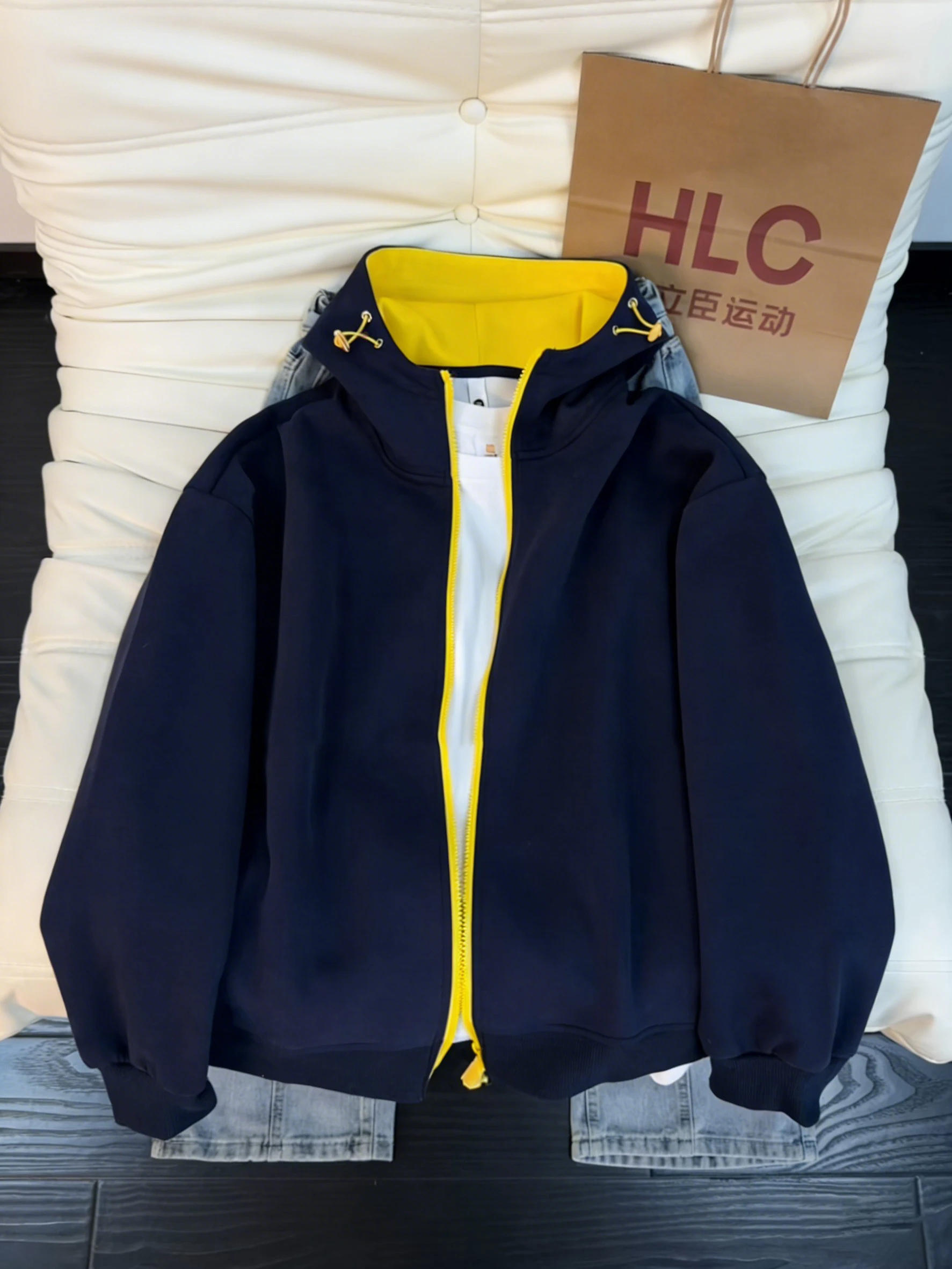 

Cleanfit Design Sense Hooded Sweatirt Cardigan Men's Heavyweight Hardwearing Spring Faion Casual Outerwear in Royal Blue