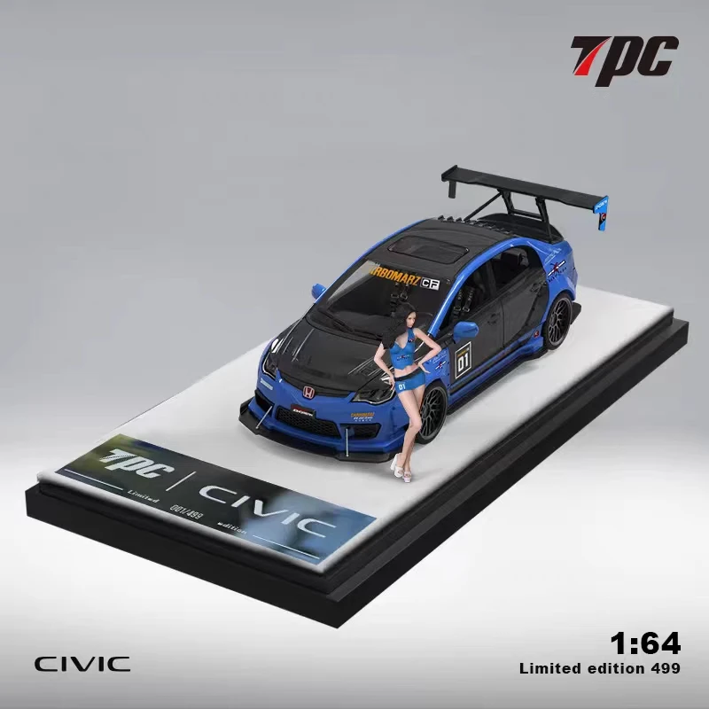 TPC 1/64 Honda Civic FD2 modified Blue doll girl 33alloy simulation car model Collection gift