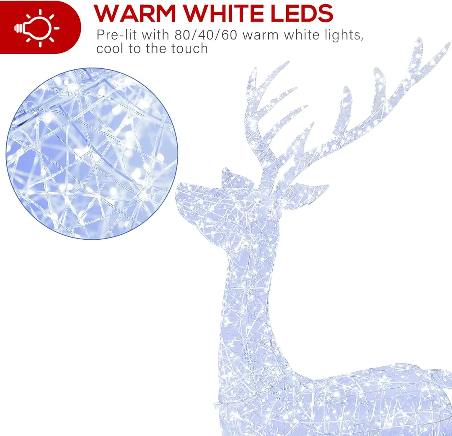 4.5 FT 3D 3-Piece Pre-lit Christmas Reindeers Family, 3D Lighted Glitter Deer Set with 1660 White LED Lights, Groud Stakes