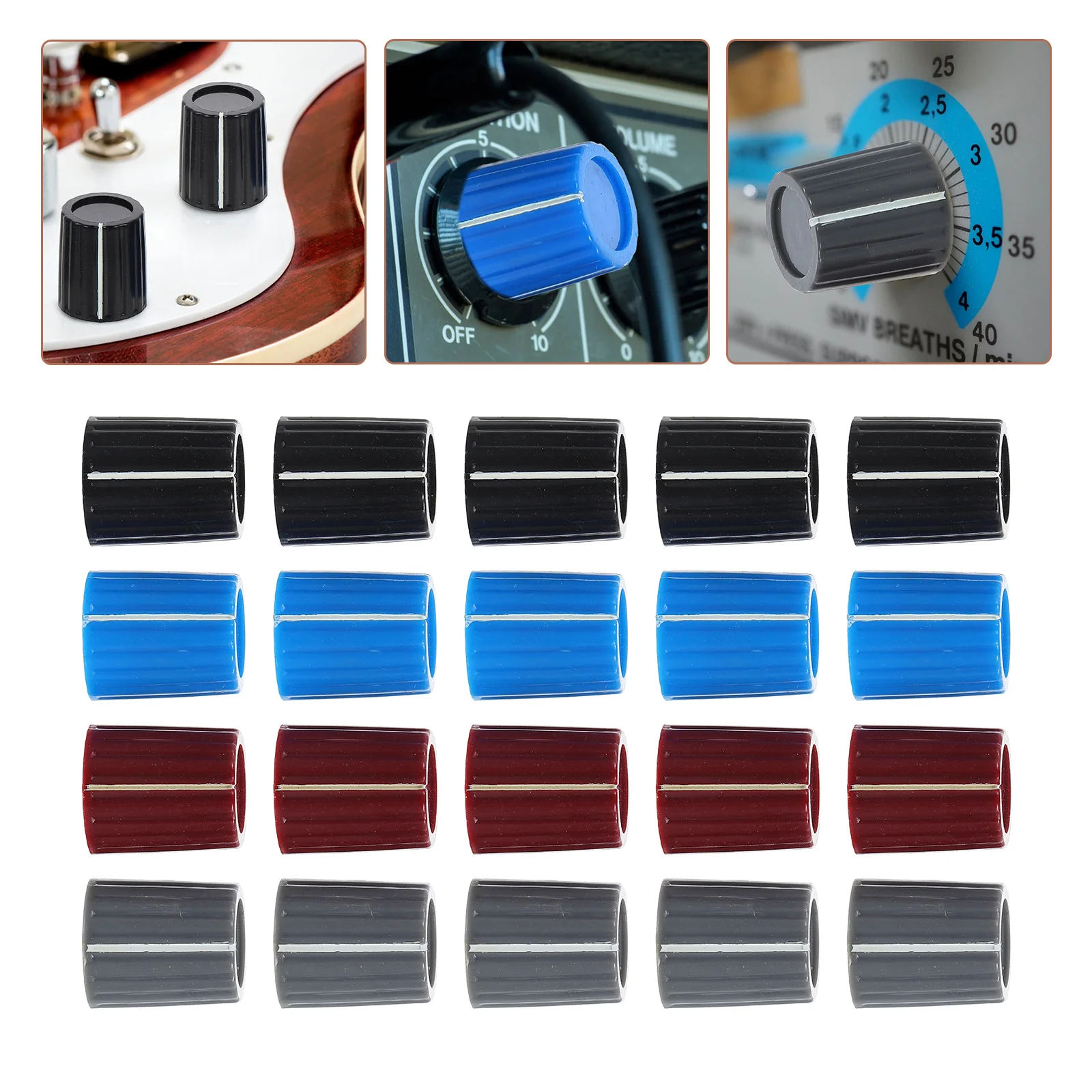 

20pcs Plastic Volume Tone Control Knob Potentiometer Guitar Parts Replacement Electric Bass Durable Accessories Amplifier Cap