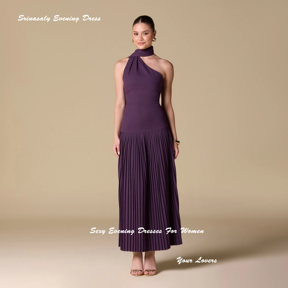 

Customized Crepe Pleated Scarf Maxi Dress For Sexy Women Backless Cocktail Party Gowns Sleeveless Purple Prom Dress 2025