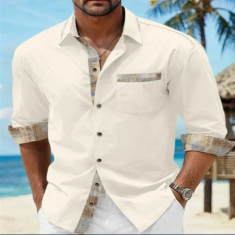 Camicia da uomo alla moda Top a maniche lunghe stampato con catena 3D a righe casual Top da uomo di alta qualità