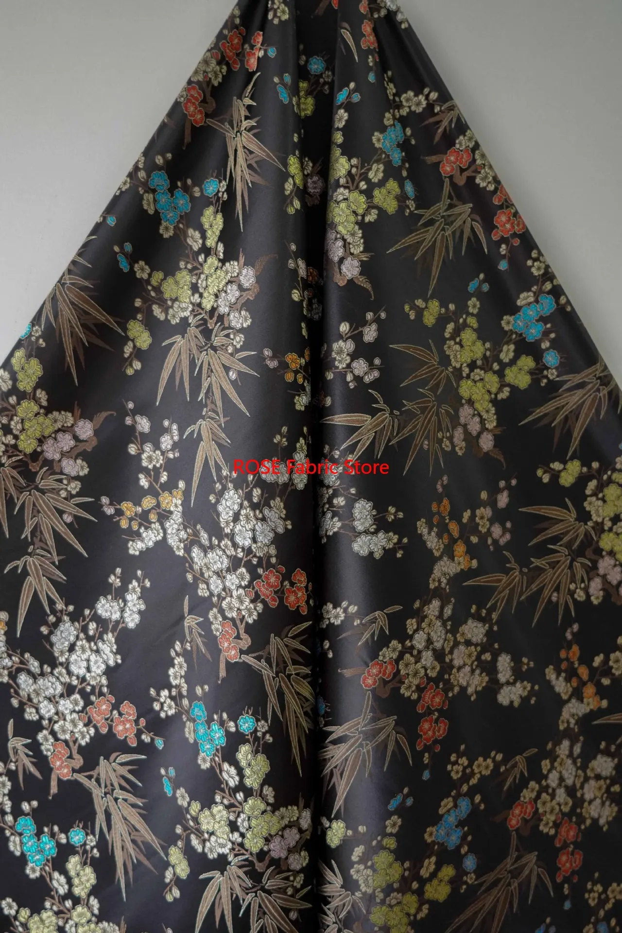 Tessuto jacquard in broccato di raso con foglie di bambù, abito retrò, borsa, tessuto da cucito decorativo