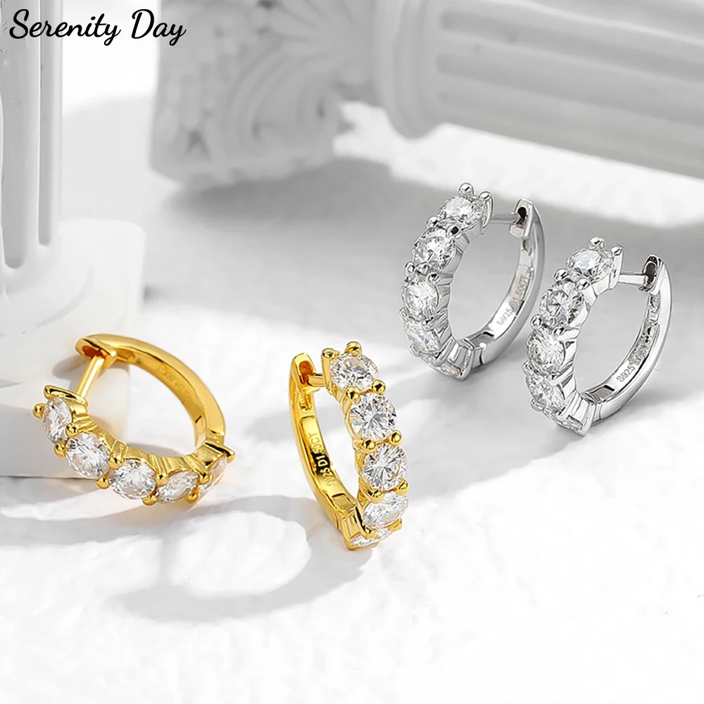 

Serenity 4mm D Color Moissanite Earrings For Women Gift 100% S925 Sterling Silver Plated 18K Sparkling Lab Diamond Hoop Earrings