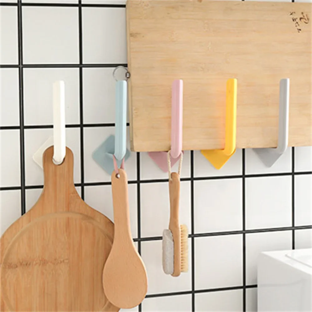 L-Shape Hook Punch-Free Wall Mounted Cloth Hanger For Coats Hats Towels Clothes Roll Rack Kitchen Bathroom Accessories