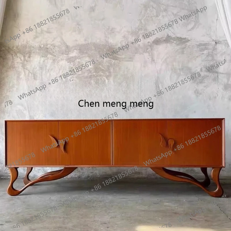 

Medieval solid wood imported teak TV storage household wall side cabinet R