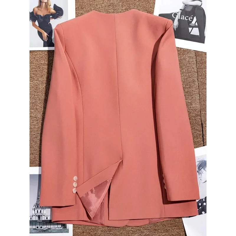 Pink Yellow Women Formal Blazer For Autumn Winter Female Long Sleeve V-Neck Office Ladies Business Work Wear Jacket