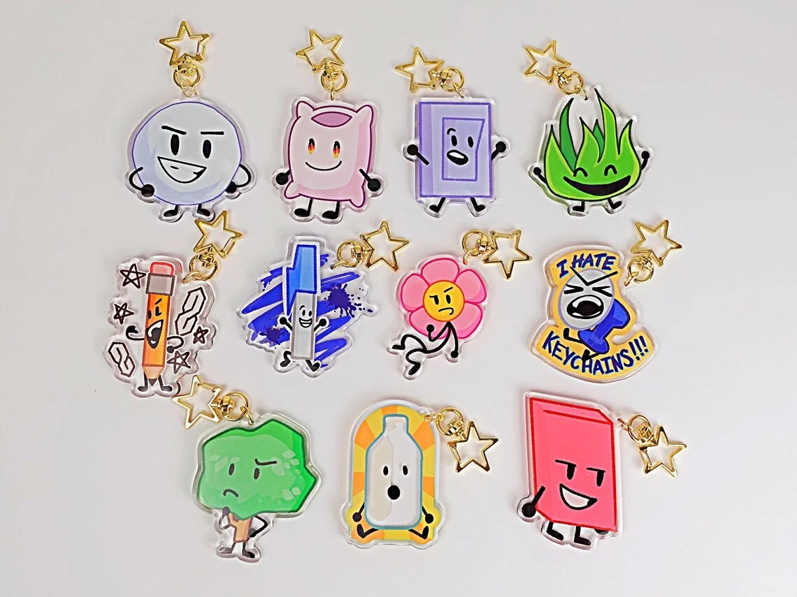 BFDI Keychain -2.5-inch Acrylic Material - Snowball, Pillow, Lie, Grass, Pencil, Pen, Flower, Fun, Tree, Bottle, Eraser view 3