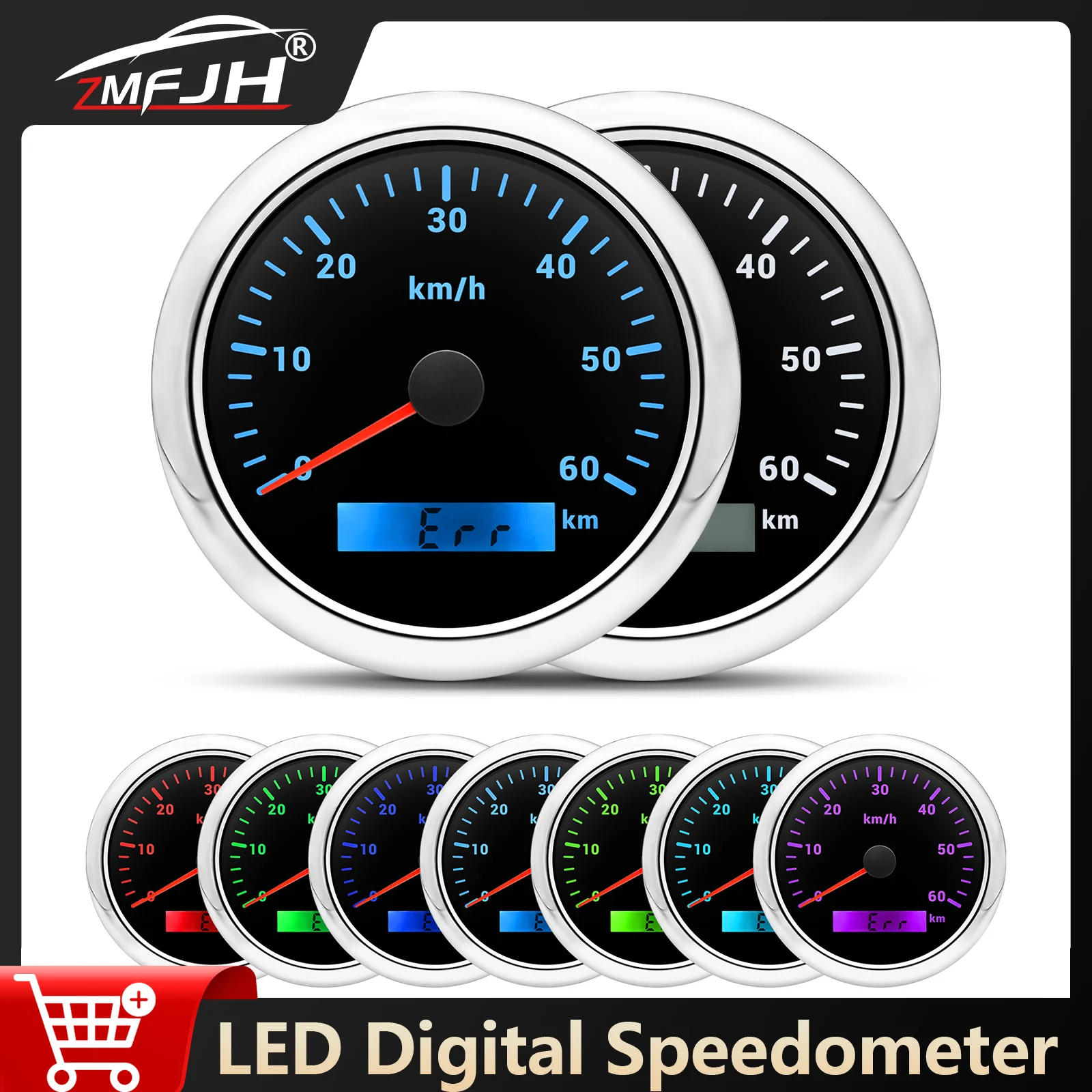 

85mm Marine Boat Digital Speedometer With 7 Color LED Backlight 0-60KMH Speed Meter Odometer For Boat Car Waterproof Gauge
