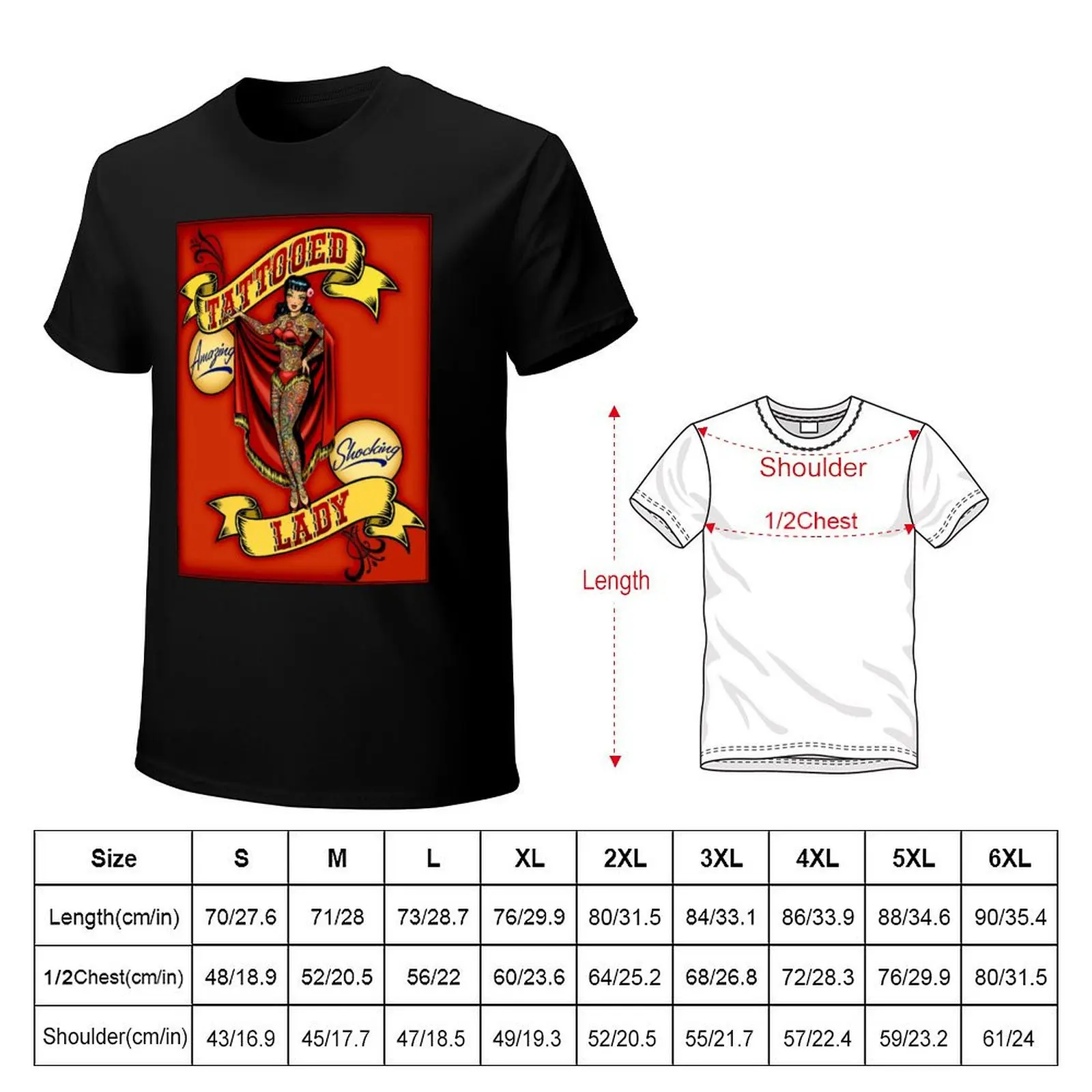 TATTOOED LADY; Vintage Circus Advertising Print T-Shirt Classic Crew Neck Cotton T-Shirt