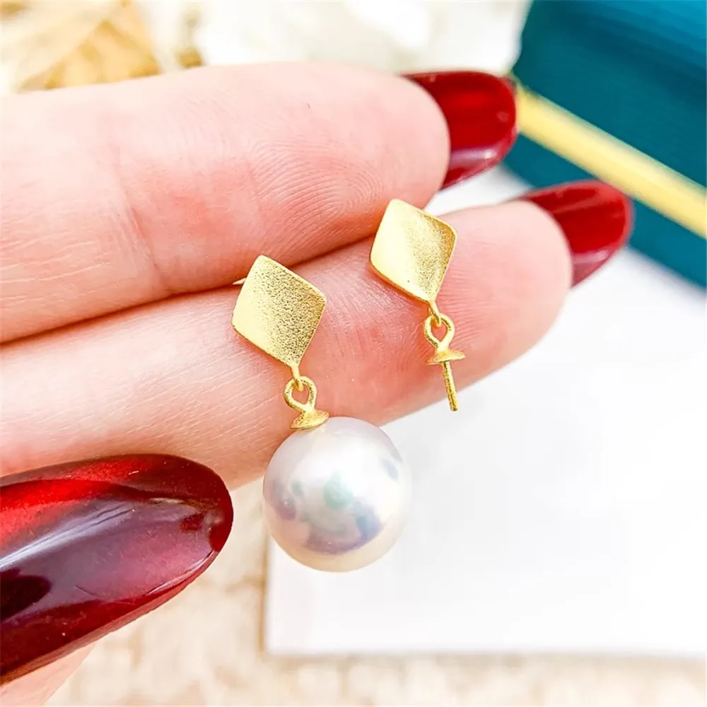 

DIY Pearl Mini Accessories S925 Pure Silver Ear Stud Empty Holder Gold Silver Earrings Fit 8-13mm Round E213