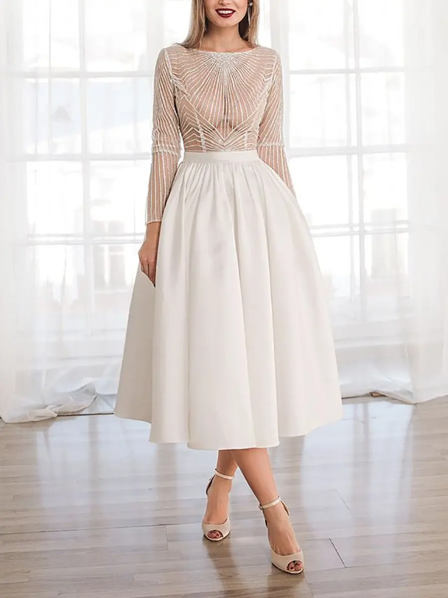 Spring new arrival fashion sexy see-through embroidered elegant gown long sleeved ladies temperament casual evening dress