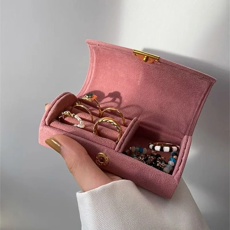 صندوق تخزين المجوهرات المخملي المحمول، حافظة منظم المجوهرات الصغيرة للأقراط والقلائد، صناديق عرض ذاتية الصنع قابلة للتكديس للنساء والفتيات #5