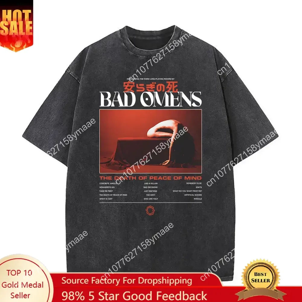 

Washed Vintage Bad Omens Band Tshirt THE DEATH OF PEACE OF MIND T-shirts Men Women Women Oversized T Shirt Men Women's Rock Goth