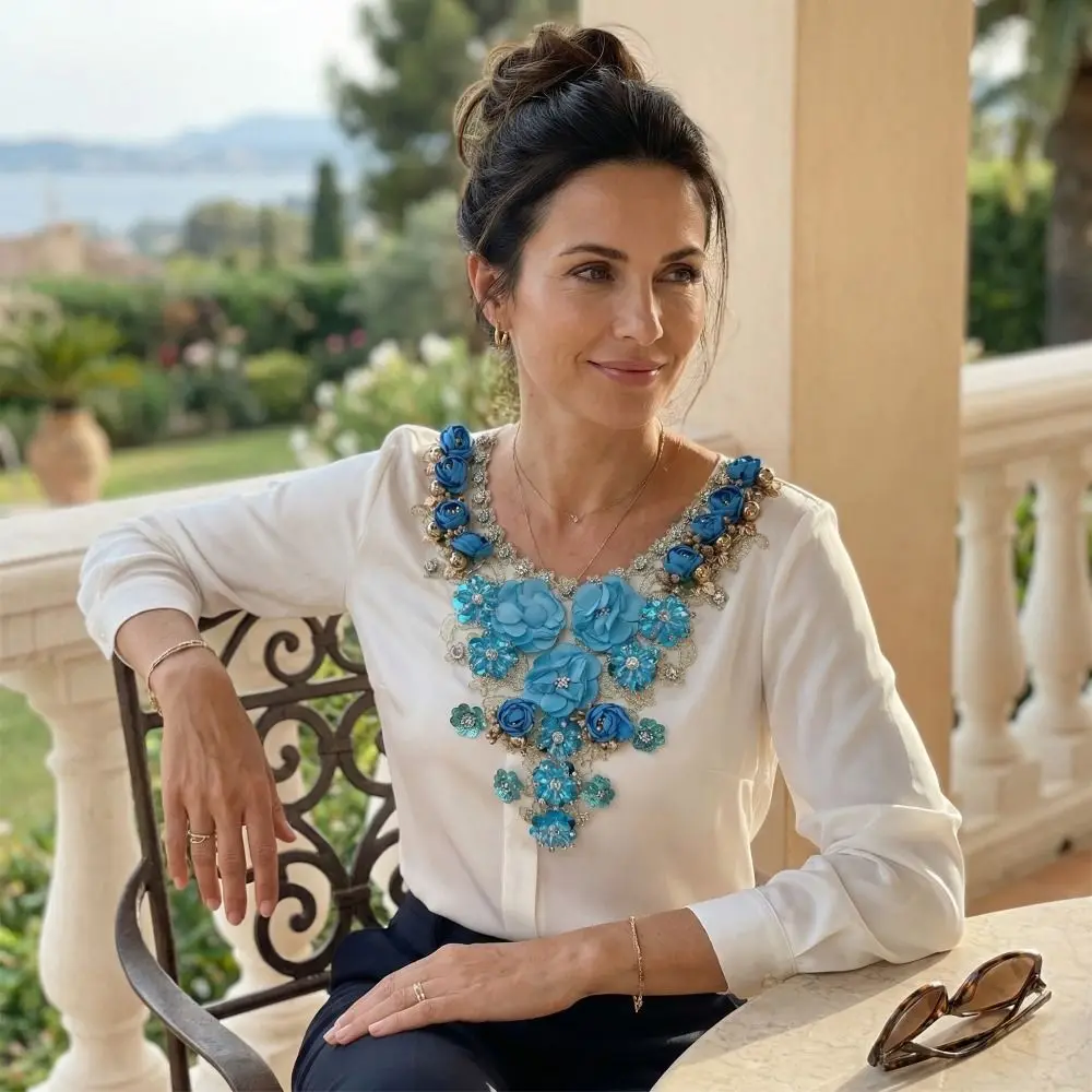 

Fashion Embroidered Flower Collar 3D Flower Applique Hollow Out Flower Collar Patch Chic Lace Sewing Applique