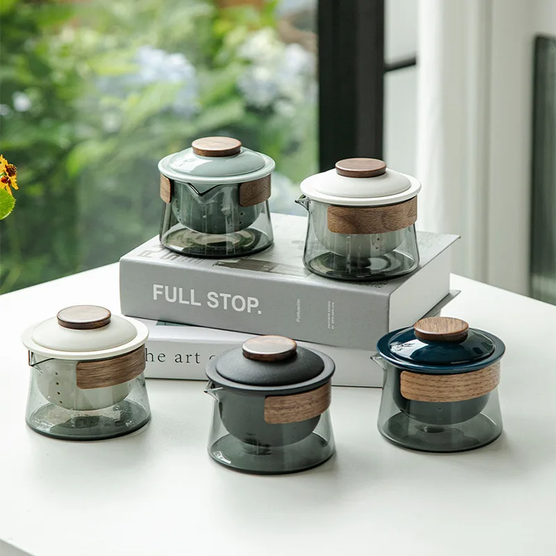 

Glass Portable Tea Set Quick Guest Cup One Pot Three Cups Outdoor Camping Single person Tea Pot Travel Tea Set Gift