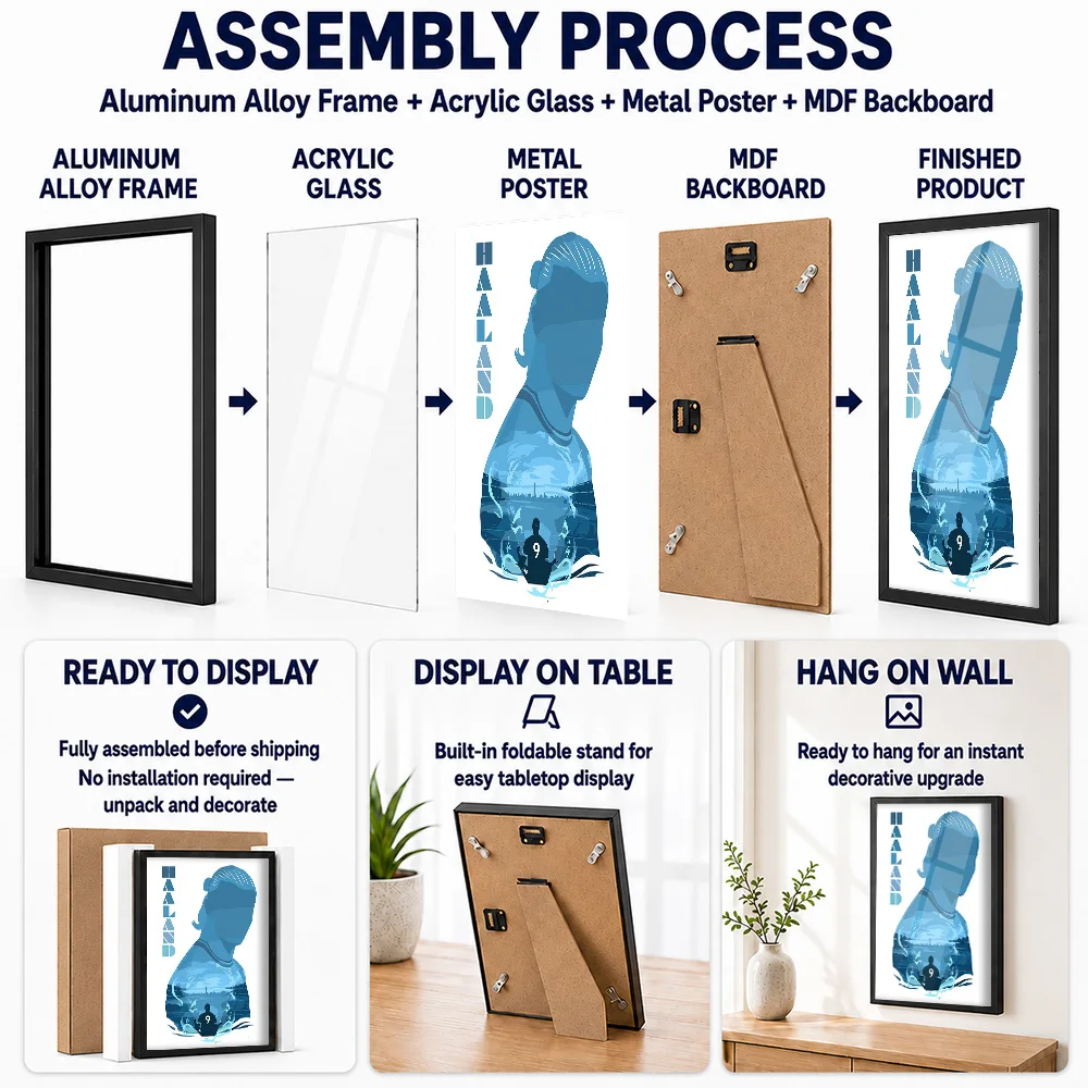 Erling Haaland Double Exposure Framed Aluminum Metal Poster Personalized Silhouette Design Wall Art For Sports Memorabilia Room