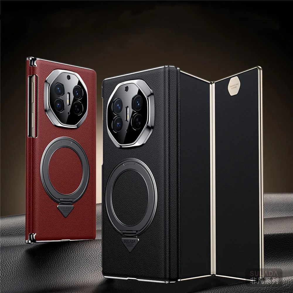 

Genuine Cowhide Leather Double Hinge Case for Huawei Mate XT XTS Magnetic Bracket Cover